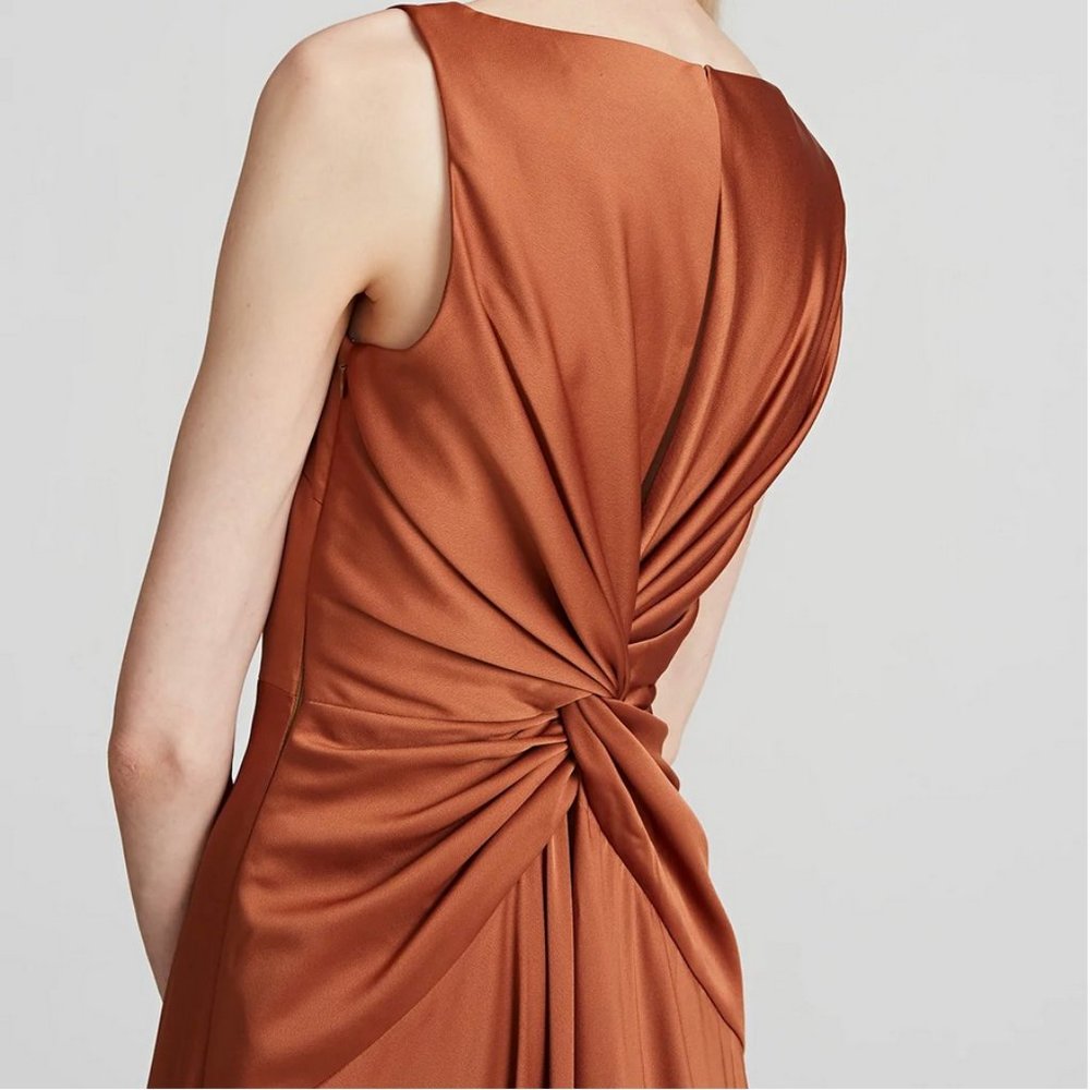 Halston Mia Dress, Formal Gown, Black Tie Copper Shimmer 8 Medium Maxi